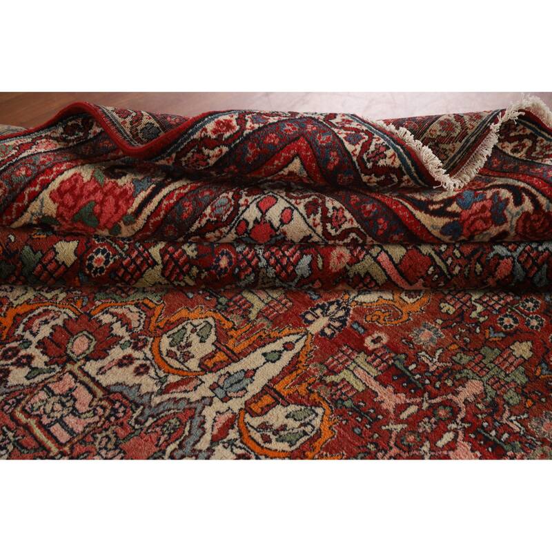 Hand Knotted Oriental 100% Wool Carpet Traditional Medallion Red Bidjar Area Rug - 11' 7'' X 8' 11''