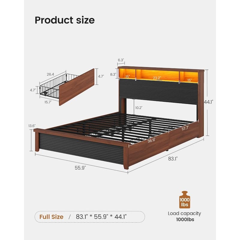 Bed Frames 4 Storage Drawers Storage Headboard Charging Station Metal Slats