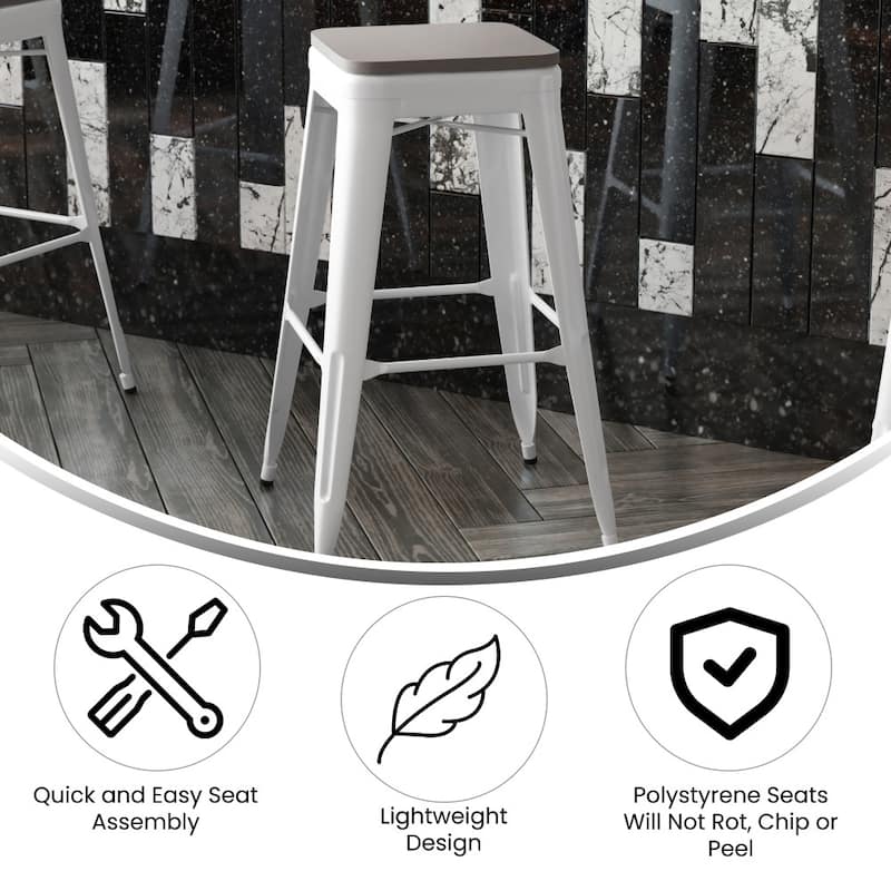 Indoor/Outdoor Backless Bar Stool with Poly Resin Seat