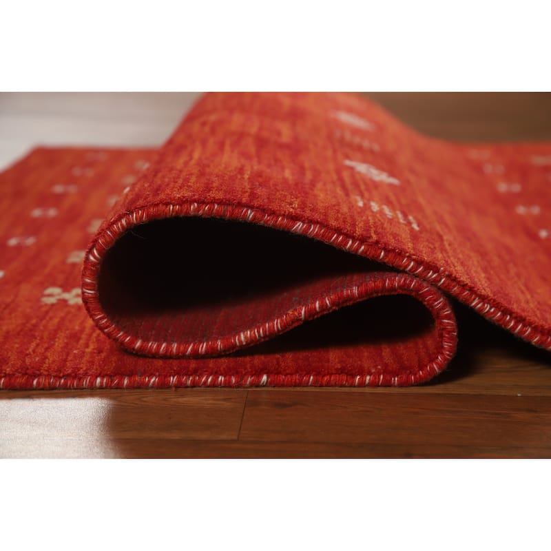Gabbeh Indian Rug Hand-Knotted Red Wool Carpet - 3'1" x 4'9"