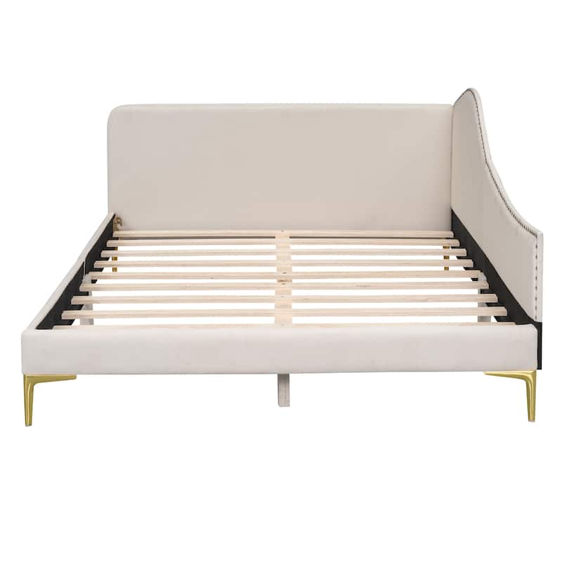 Full Size Modern Upholstered Daybed with Support Legs,Headboard and Armrest for Bedroom