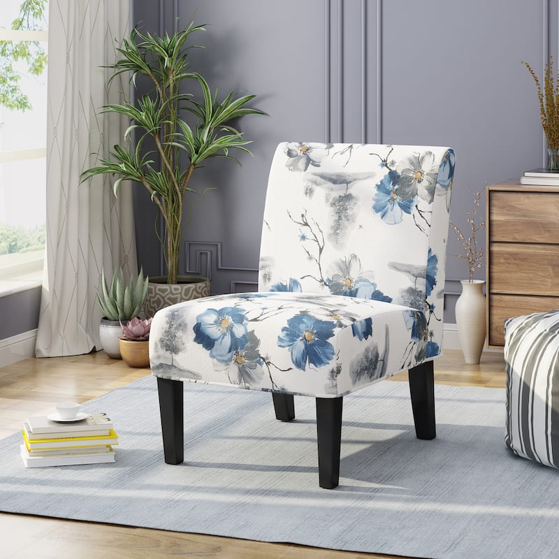 Kassi Contemporary Slipper Accent Chair by Christopher Knight Home - Floral Print + Matte Black