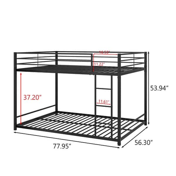 Full over Full Metal Bunk Bed with Upper-level Guardrail & Stepped Tube, Heavy Duty Space-Saving Design, Easy Assembly, Black