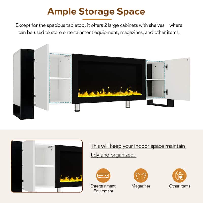 Modern 68.1" Fireplace TV Stand with 2 Large Cabinets for TVs up to 78"
