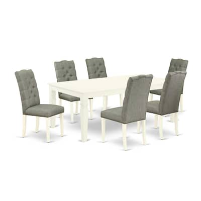 7-Piece Dining Room Set - Parson Chairs & Rectangular Table - Linen White & Smoke Finish - Hardwood Frame - 84