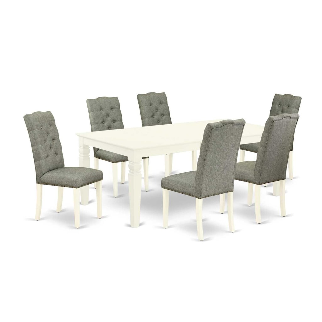 7-Piece Dining Room Set - Parson Chairs & Rectangular Table - Linen White & Smoke Finish - Hardwood Frame - 84