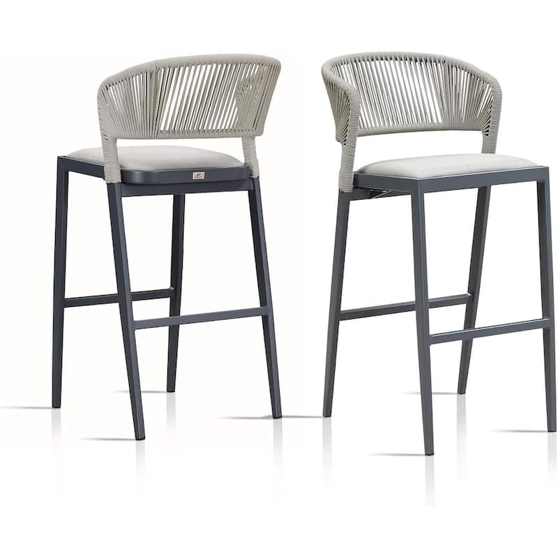 PURPLE LEAF Bar Stool Set of 2 Outdoor Rattan Bar Chair with Back Metal Bar Height Stool Wicker Barstool Dark Grey - N/A - BarHeight-Mix Gray Cushion