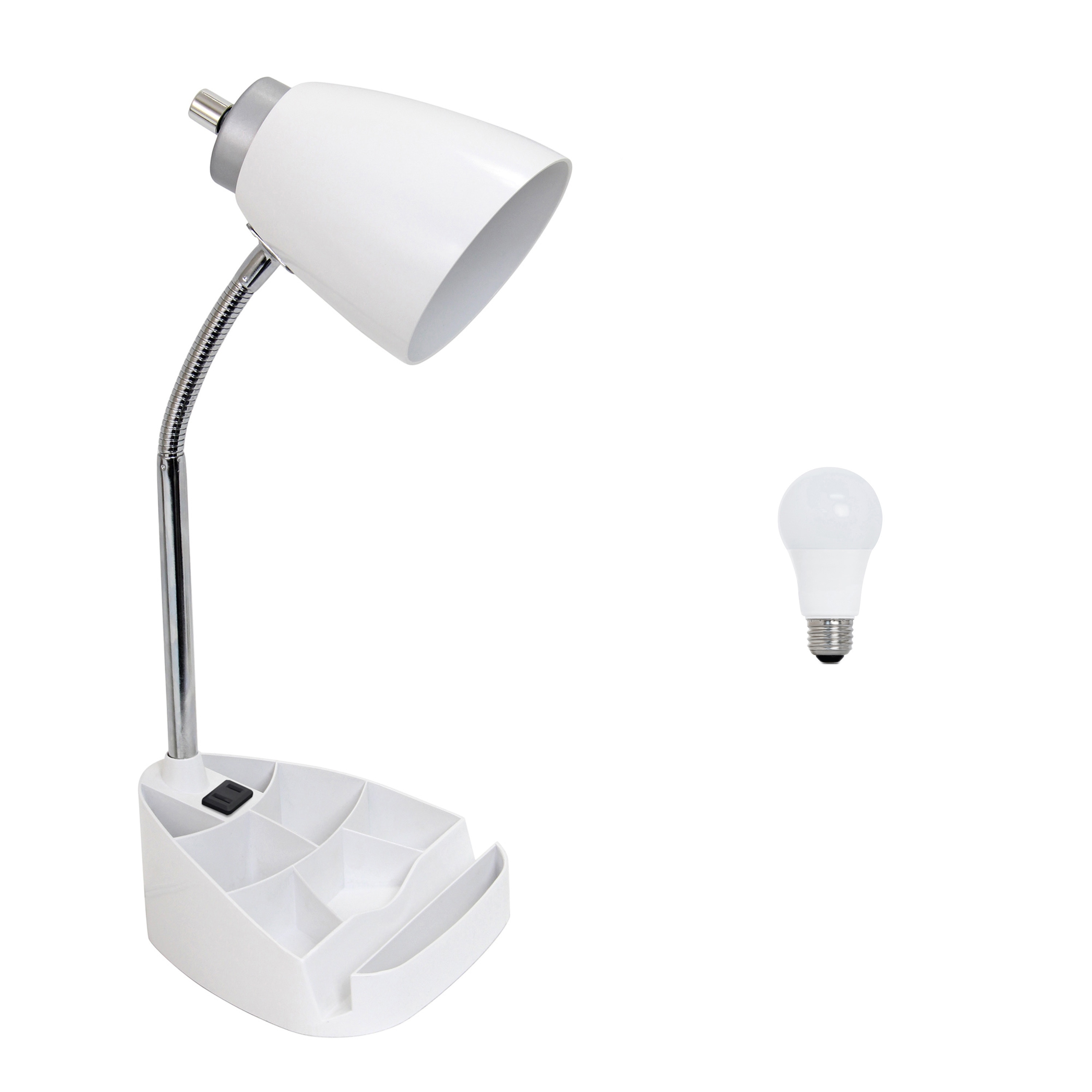 Plastic Gooseneck Desk Organizer Lamp – Charging Outlet & Tablet Stand - 6.50” x 6.50” x 18.50”