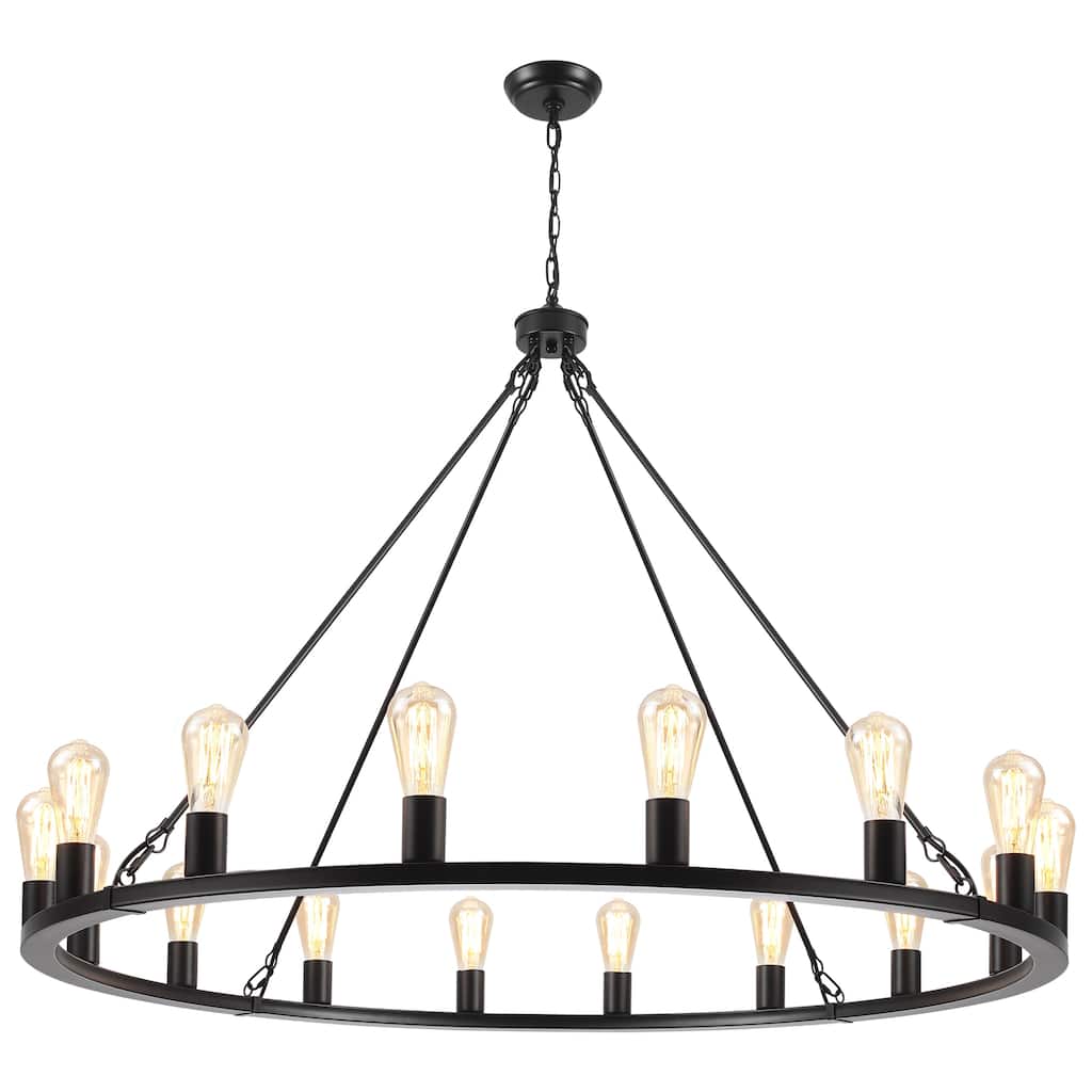 16-Light Vintage Circle Candlestick Wagon Wheel Chandelier Linear Chandelier Lighting for Kitchen Island