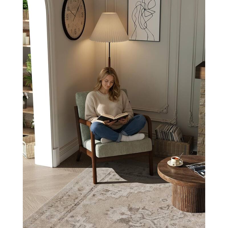 Modern Corduroy Accent Sofa Chair, Lounge Armchair with Lumbar Pillow for Living Room, Bedroom