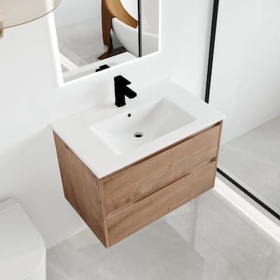Malwee 24"/30" Floating Bathroom Vanity, Wall Mounted Bathroom Vanity with Ceramic Sink,2 Soft Close Drawers