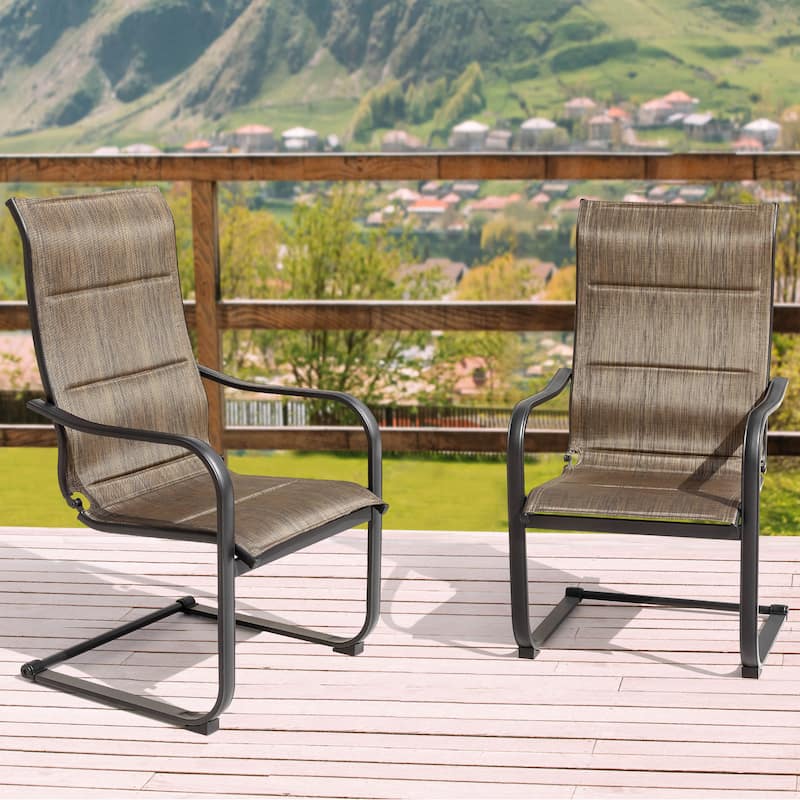 Nuu Garden Outdoor Chair Set of 2 C-spring Motion Dining Chairs, Textilene - Brown