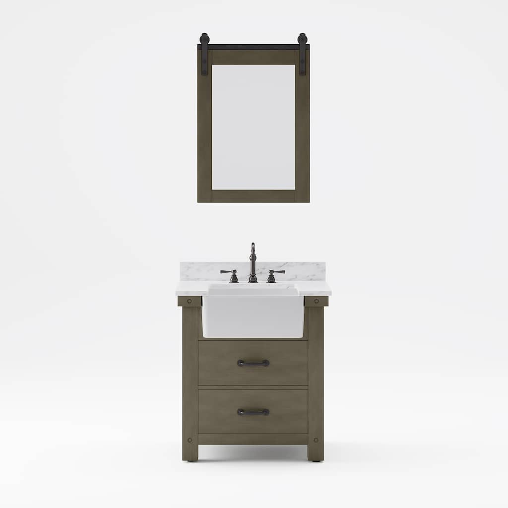 Paisley Carrara White Marble Countertop Vanity with Barn Mirror