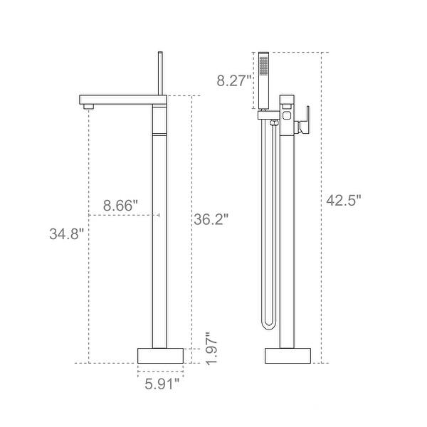 dimension image slide 1 of 2, Freestanding Floor Mount Bath Tub Faucet with Handheld Shower