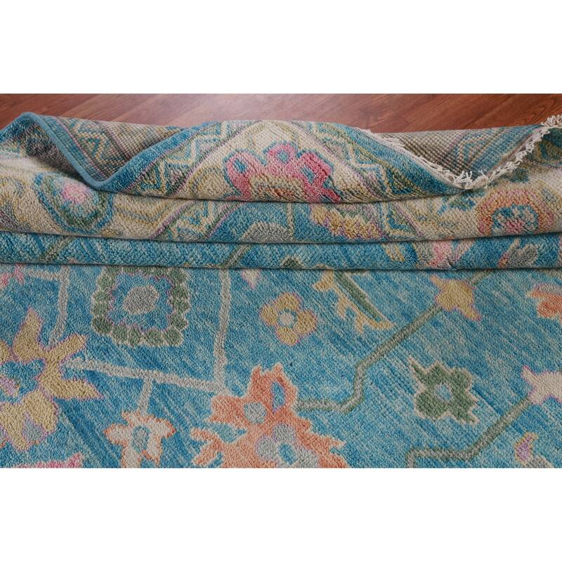 Hand Knotted Oriental 100% Wool Carpet Transitional All-Over Navy Blue & Blues Oushak Area Rug - 9' 8'' X 8' 0''