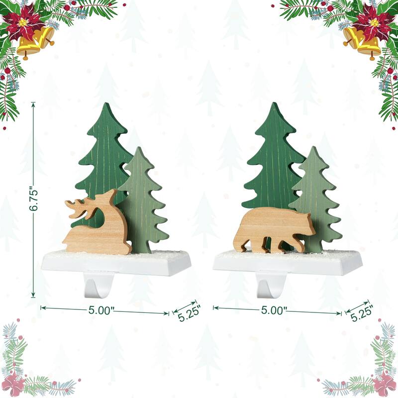 Glitzhome Wooden/Metal Red Truck Dachshund Reindeer Tree Stocking Holder Mantel Ornament for Christmas