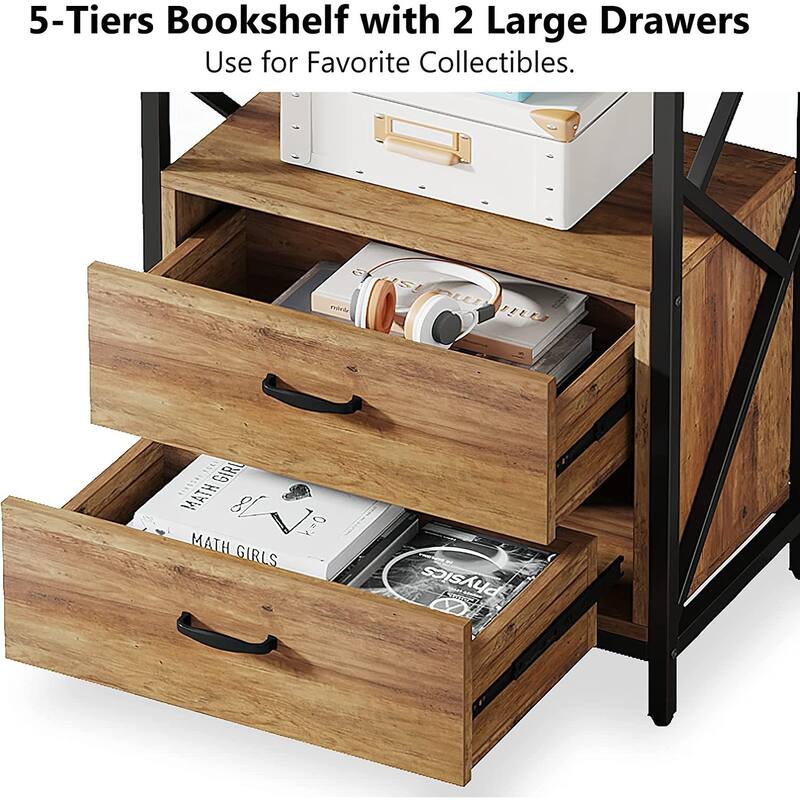 5-Tier Bookcase with 2 Drawers, 70.86'' Tall Bookshelf with Open Storage Shelf for Home Office