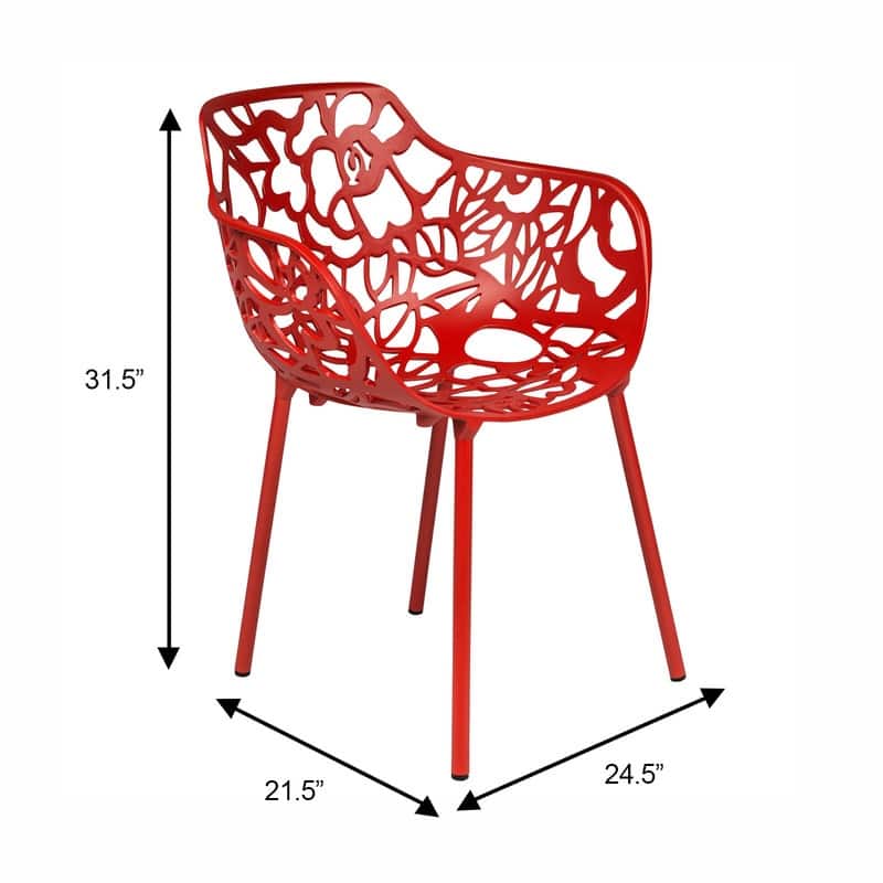 Devon Aluminum Dining Armchair with Floral Cutouts – Stackable, UV-Protected, Indoor/Outdoor Patio Side Chair