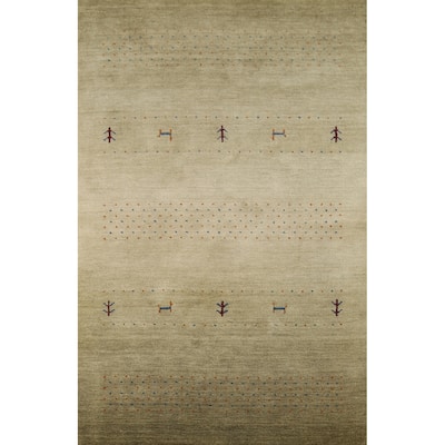 Green Gabbeh Accent Rug Hand-Knotted Wool Carpet - 4'0"x 5'11"