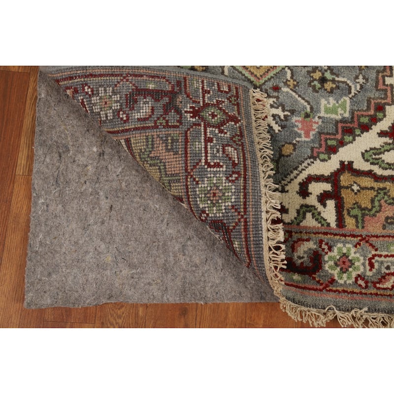 Hand Knotted Oriental 100% Wool Carpet Traditional Geometric Greys & Charcoal Heriz (serapi) Runner Rug - 7' 11'' X 2' 7''