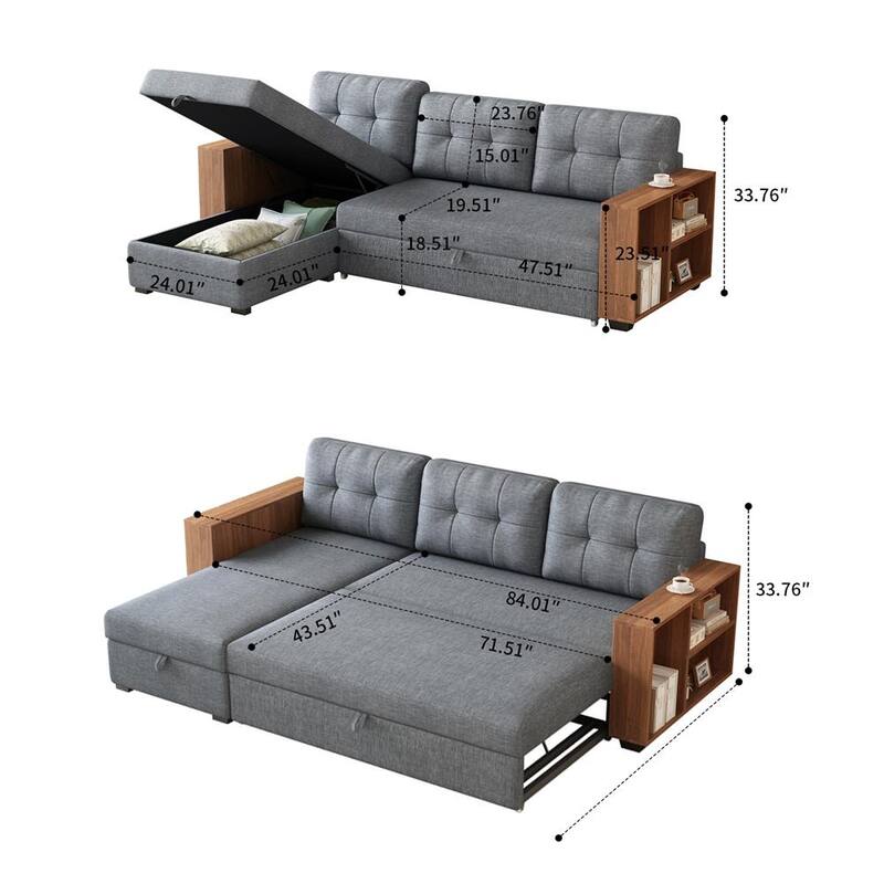 Modern style sectional sofa with storage armrests and hidden storage