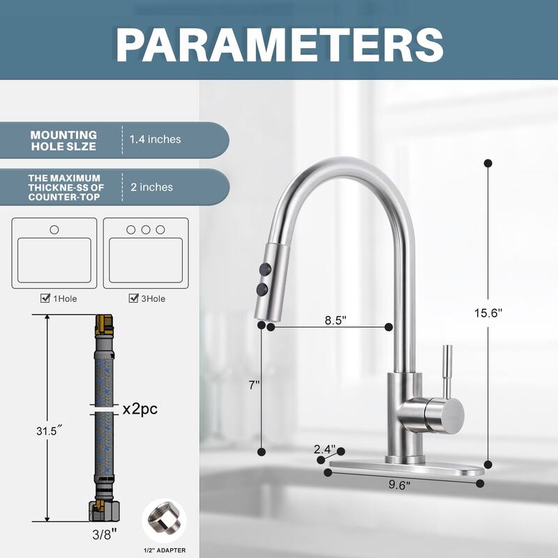 WOWOW Single Handle Pull Down Sprayer Kitchen Faucet