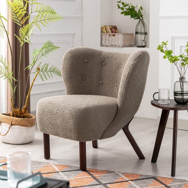 Tufted Side Chair with Solid Wood Legs for Living Room Bedroom