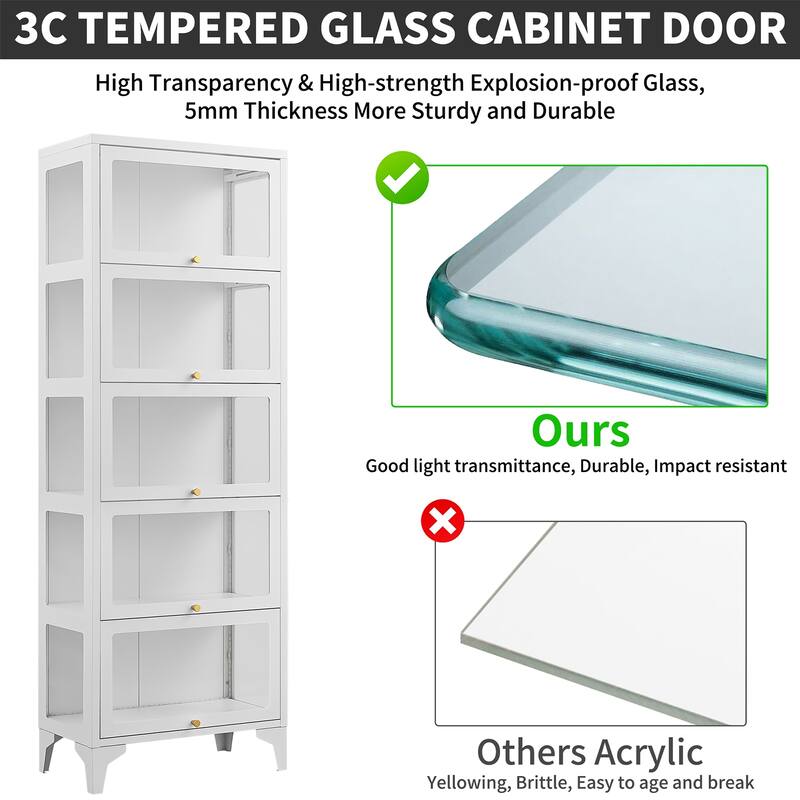 4/5-Tier Curio Display Cabinet with Glass Flip Doors & LED Light Strip