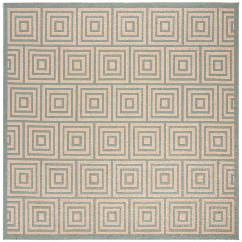 SAFAVIEH Linden Madita Indoor/ Outdoor Waterproof Patio Backyard Rug - 6'7" Square - Cream/Aqua