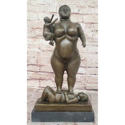 Fernando Botero Plump Family Bronze Figurine Statue Marble Base Figurine Modern 17 Inches X 9.5 Inches