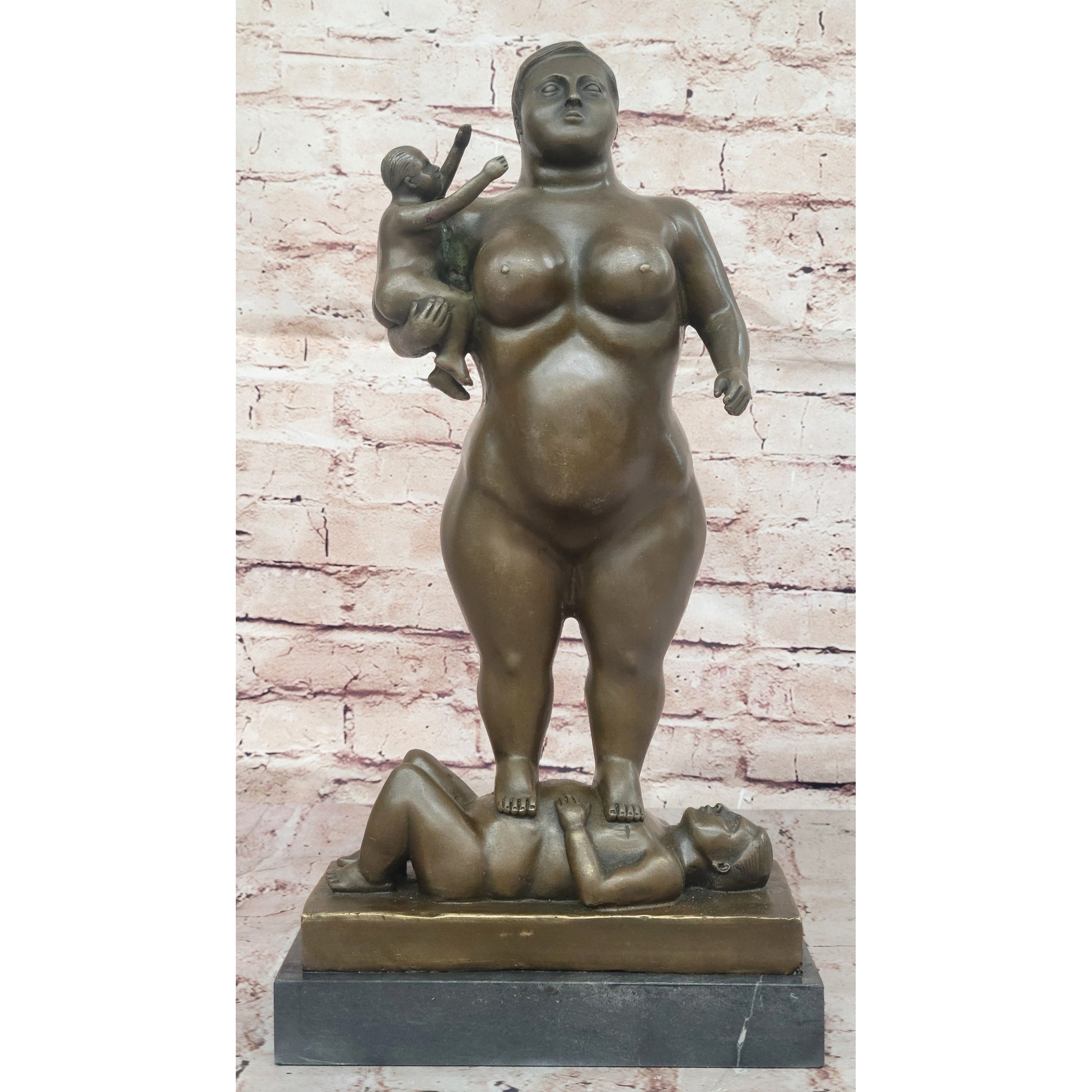 Fernando Botero Plump Family Bronze Figurine Statue Marble Base Figurine Modern 17 Inches X 9.5 Inches