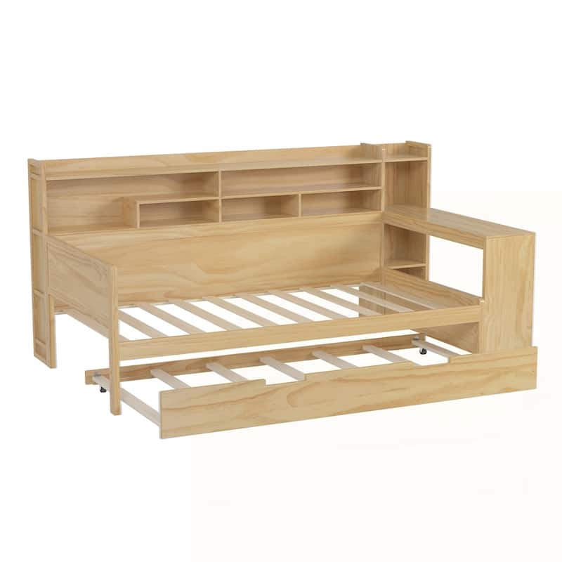 Wooden Daybed with Storage Shelves