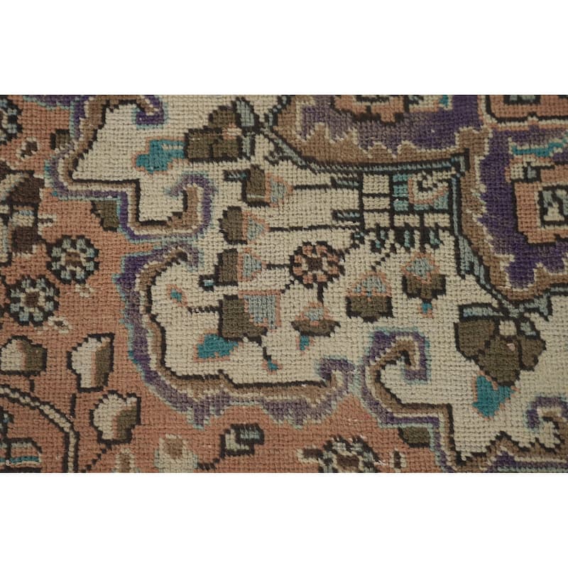 Floral Coral Tabriz Persian Vintage Area Rug Handmade Wool Carpet - 6'9"x 9'10"