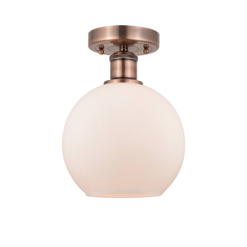 Innovations Lighting Edison Athens - 1 Light 8" Semi-Flush Mount - Antique Copper/Matte White