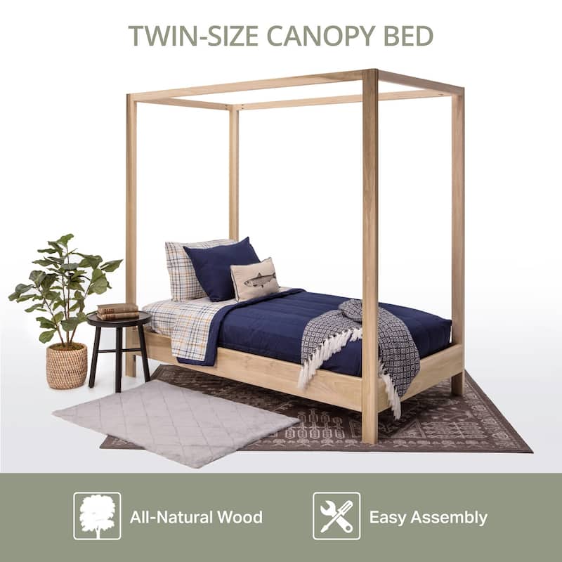 Twin Size Bed Coastal Cottage Style Platform Bed Solid Wood Bed Frame