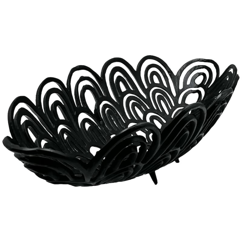Decorative Handmade Aluminum Peacock Feather Bowl in Black