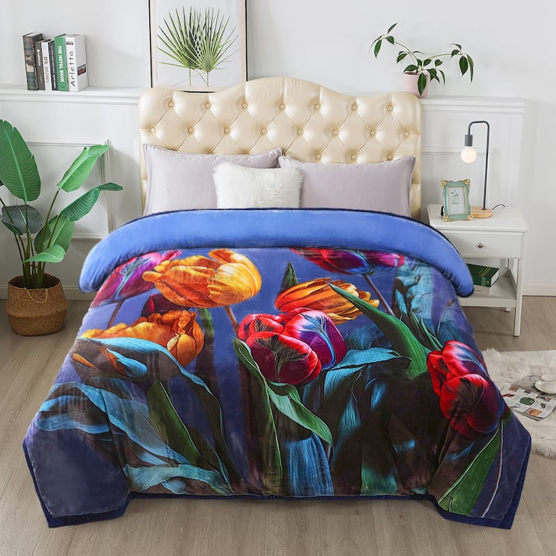 3 Ply Reversible Fleece Comforter for Winter 85"x93" 8lbs