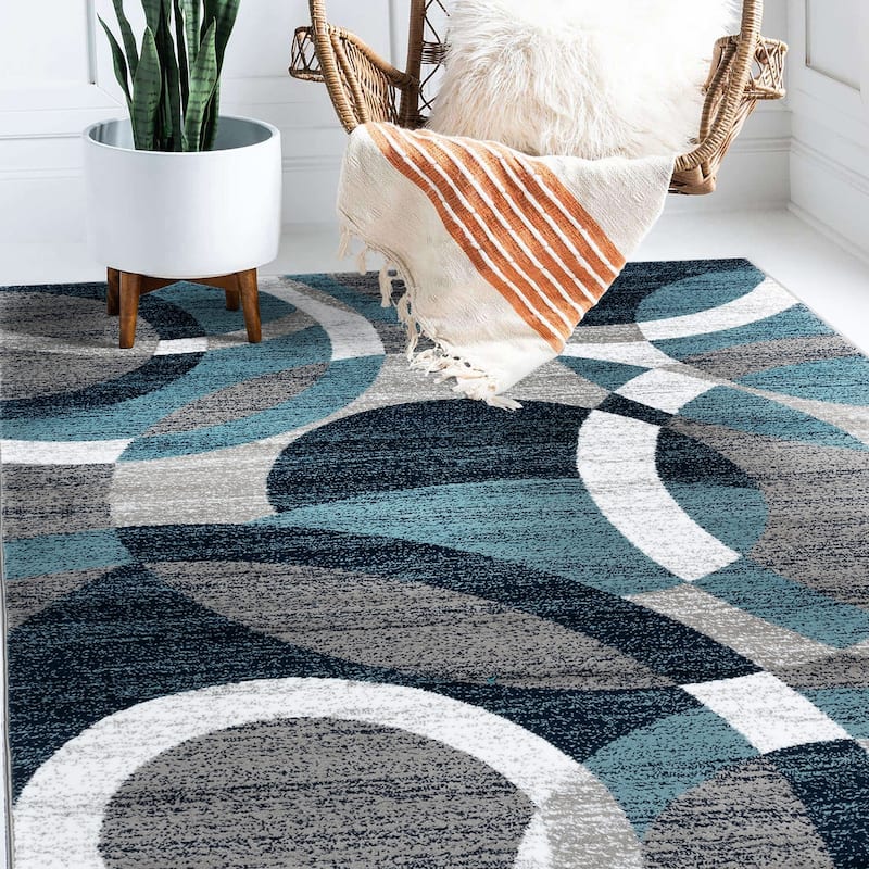 World Rug Gallery Geometric Circles Area Rug - 7'10" x 10'2" - Blue