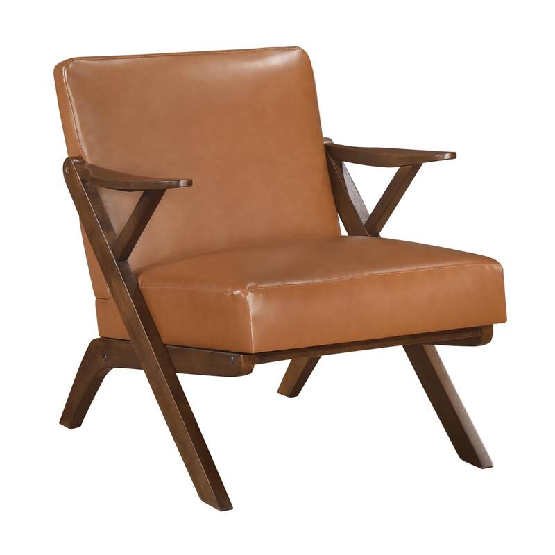 Rhys 26.5" Faux Leather Accent Chair - Solid Rubberwood Frame - Brown (Brown Finish)