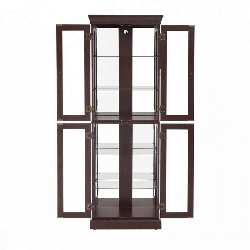Lighted Glass Curio Display Cabinet,Cherry