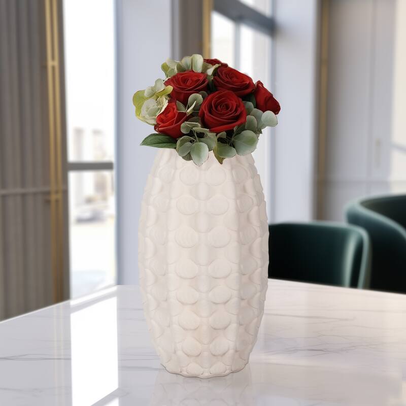 Sagebrook Home Alexander 3D Printed Vase, Ivory/Beige, Bud - 8" x 8" x 15"