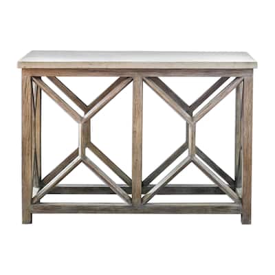 41" Ivory Stone in a Handcrafted Mixed Wood Console Table