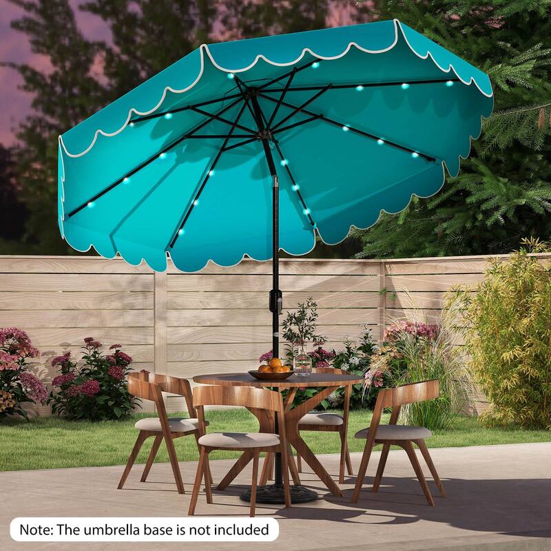 Costway 10 FT Solar Patio Umbrella with 24 LED Lights 8 Ribs & Tilt - Turquoise