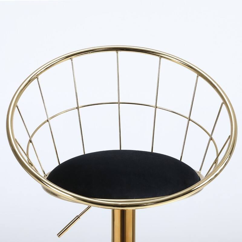 velvet bar chair, pure gold plated, 360 degree rotation, adjustable height,Suitable for dinning room and barset of 2