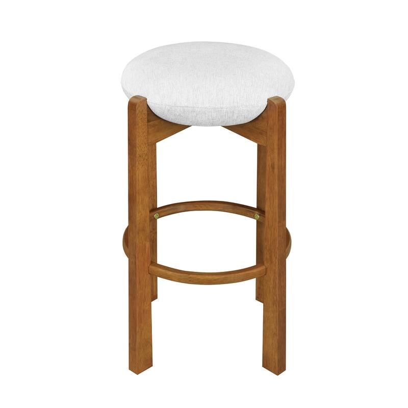 Christopher Knight Home - Tara Rubberwood Upholstered Barstools in Walnut and Ivory Fabric