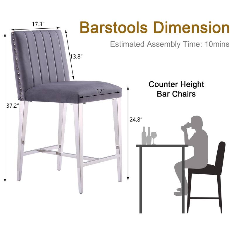 Counter Height Bar Stools Luxury Island Counter Bar Stool Chairs Kitchen Counter-Height Stool with Gold Stainless Steel Legs