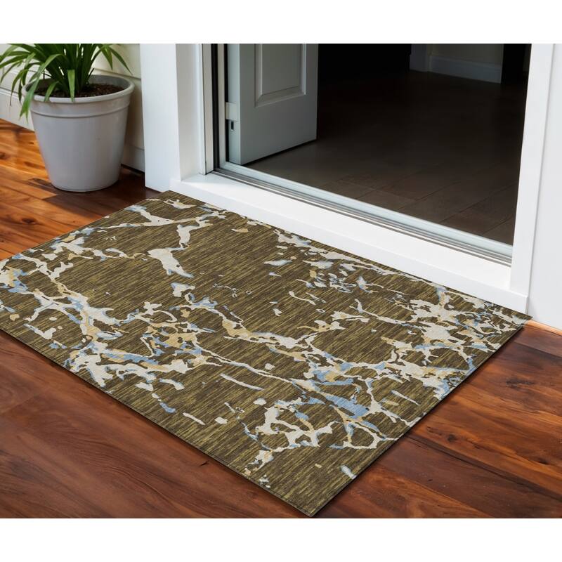 HomeRoots Striped Transitional Rectangle Outdoor Rug - 3' x 5'