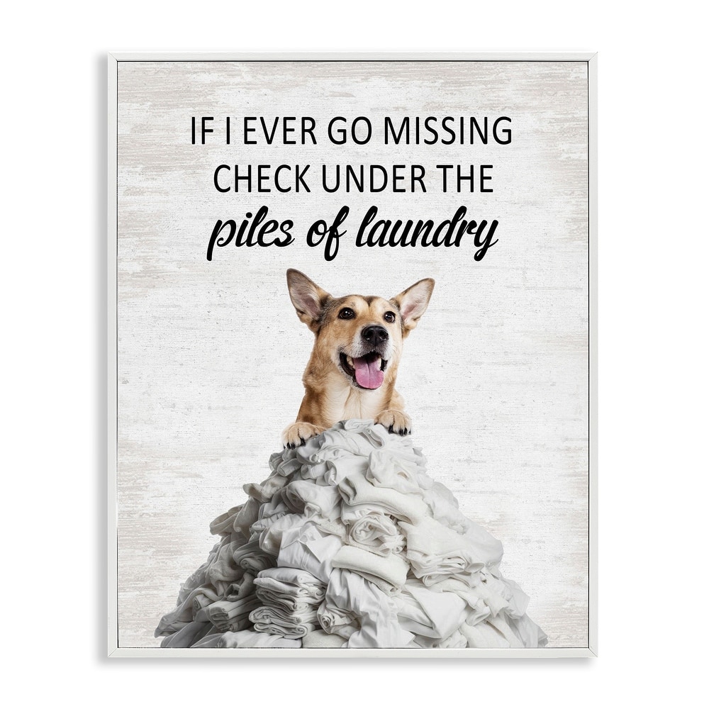 Stupell Piles Of Laundry Dog Framed Giclee Art Design By Lettered and Lined