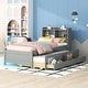 preview thumbnail 5 of 23, Twin Size Bed with built-in USB ,Type-C Ports, LED light, Bookcase Headboard, Trundle and 3 Storage Drawers