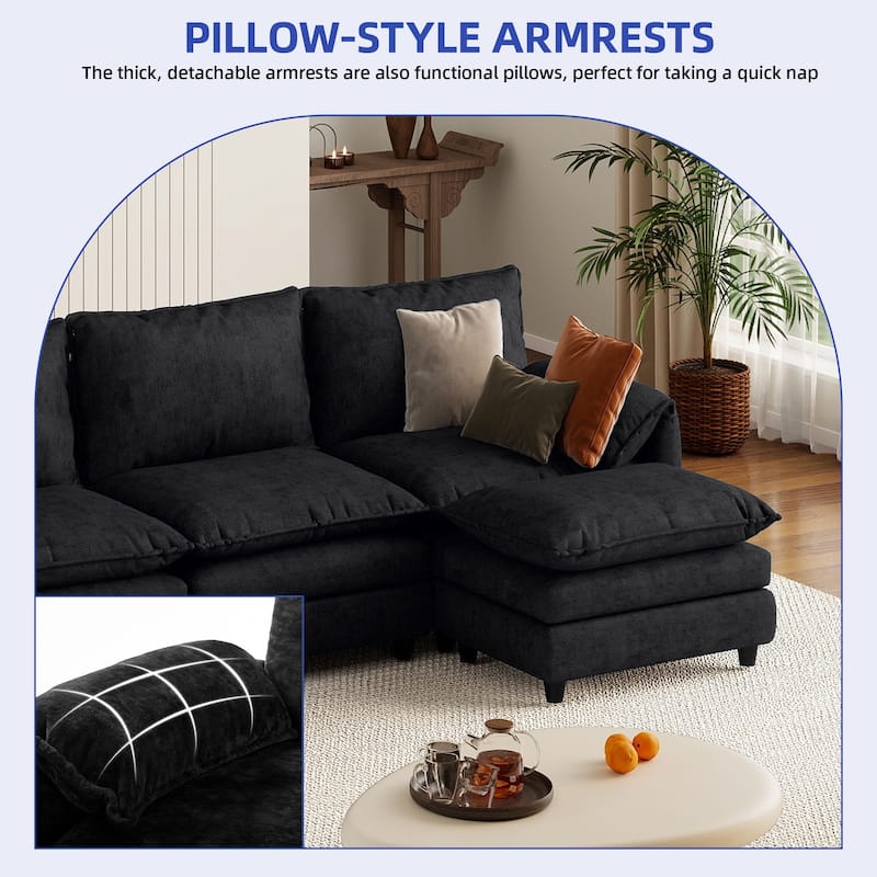142 Inch Modular Velvet Sectional Sofa with Movable Ottoman Pillow Armrest and Deep Seats for Living Room Apartment or Office